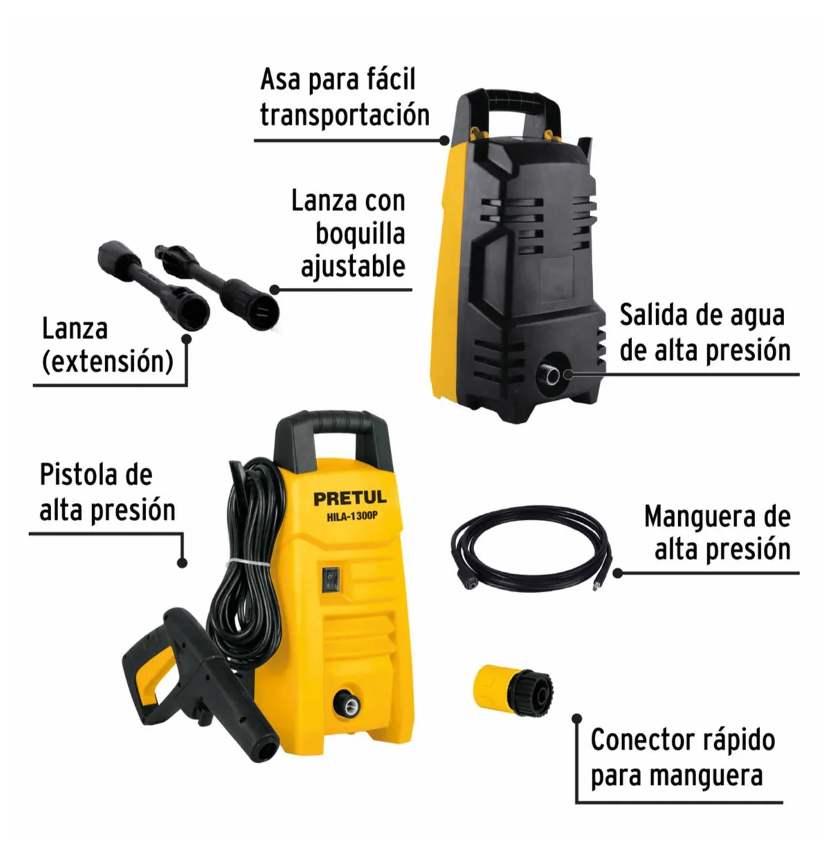 Hidrolavadora Eléctrica PRETUL 1300PSI / 1200W 8 Accesorios